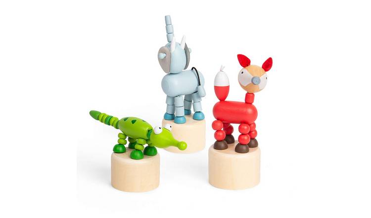 Bigjigs Toys Animal Push Ups Elephant, Crocodile and Fox - 3 Years +