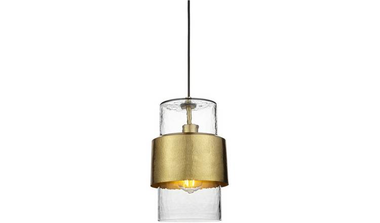 Loops Direct Hammered Brass Pendant Light - Textured Glass