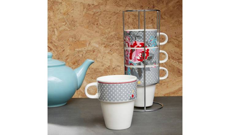 Orsina Pippa Stackable Mug Set of 4 with Stand – Assorted