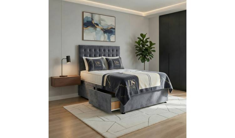 DS Living Casia Double 4 Drawer Velvet Divan Bed Frame - Grey