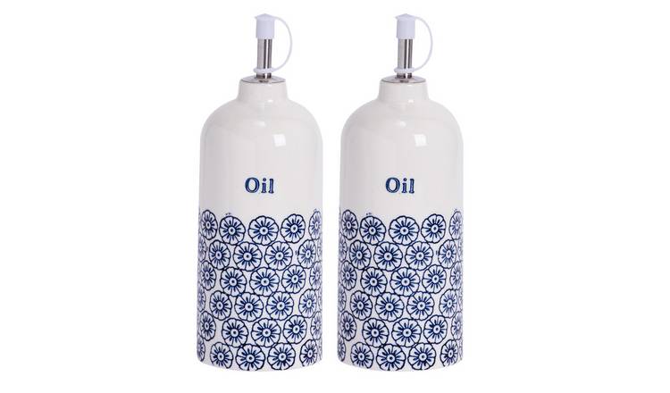 Nicola Spring Hand-Printed Olive Oil Pourer Bottles - Navy - Pack of 2