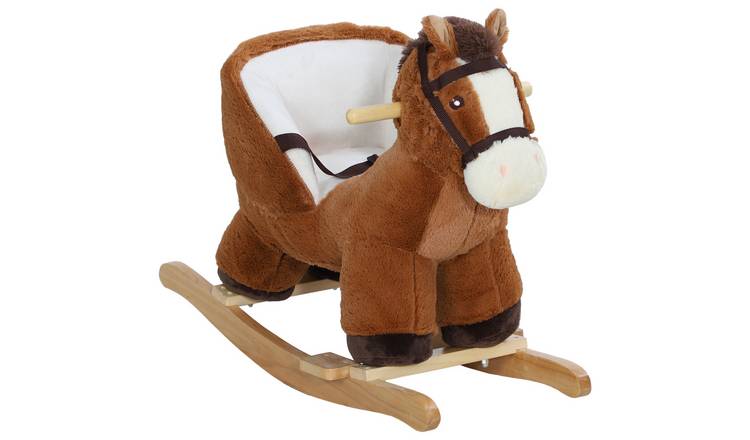 AIYAPLAY Plush Sound Wood Base Seat Safety Belt Kids Rocking Horse - Brown