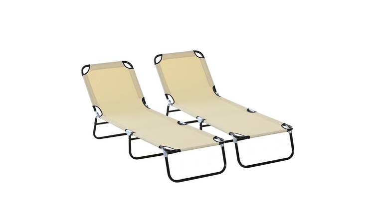 Outsunny Set of 2 Foldable Oxford Fabric Sun Loungers – Beige