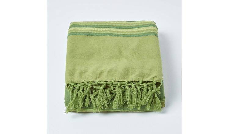 Homescapes Cotton Morocco Striped Throw - 225 x 255 cm - Green