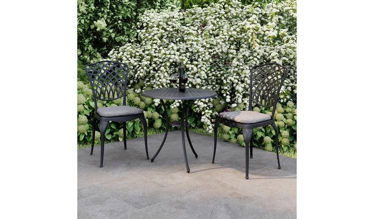 Charles Bentley Cast Aluminium Outdoor Bistro Table and 2 Chairs Set - Black