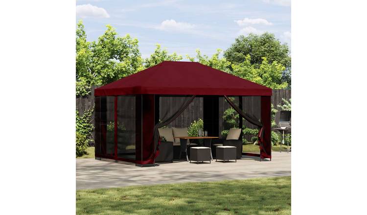 Walplus 4 x 3 m Garden Gazebo with Sidewalls - Burgundy