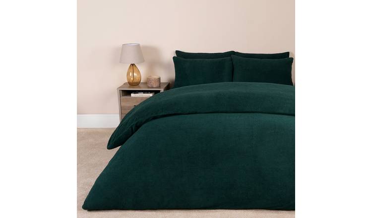 OHS Thermal Soft Teddy Fleece Duvet Cover Bedding Set Forest Green - King
