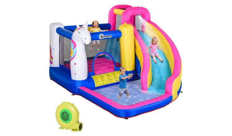 Outsunny 5 in 1 Age 3 to 8 Unicorn Inflatable Bouncy Castle – Blue