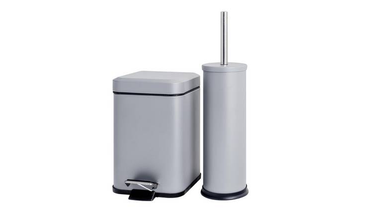 Harbour Housewares Mismatched Toilet Brush & Bin Set - Matt Grey