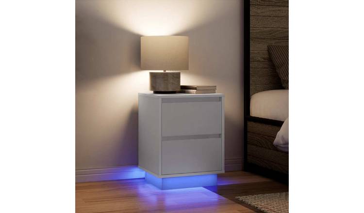 Walplus Pack of 2 LED 2 Drawer Bedside Cabinet - White - 38 x 34 x 50 cm