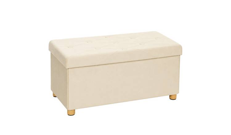 HOMCOM Velvet Upholstered Foldable Ottoman Footrest - Cream White