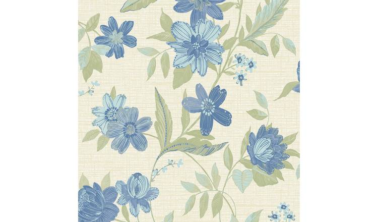 Grandeco Katsu Trail Floral Blown Wallpaper - Blue