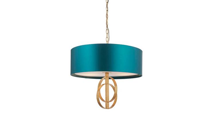 Loops Direct Steel Antique Gold Leaf Ceiling Pendant Light - Teal Satin
