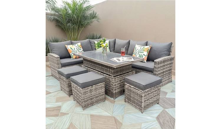Furniture Maxi Rosen Metal Frame 9 Seater Rising Table Set with Cover - Grey