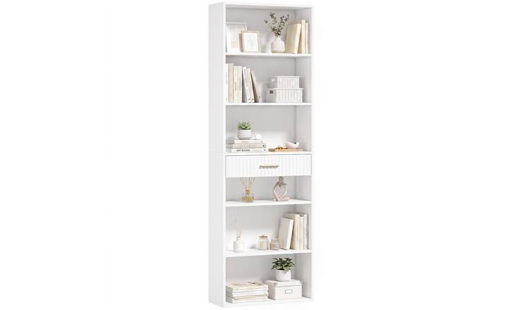 HOMCOM 7 Tier Freestanding Tall Bookcase with Cubes - White