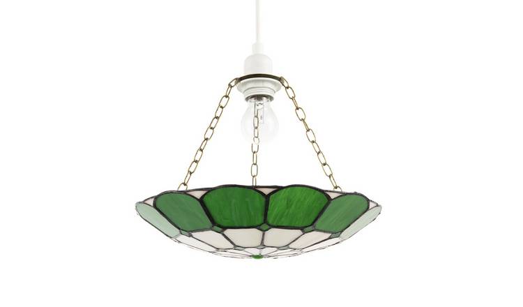 Happy Homewares Dark Emerald Green and Opal White Tiffany Pendant Shade - 31cm