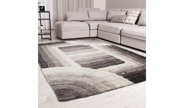 DS Living Ultra Plush Trellis Shaggy Rug - Grey - 230x160cm