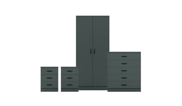 Vida Designs Riano Bedroom Set (Bedsides, 5 Drawer Chest, 2 Door Wardrobe)-Green