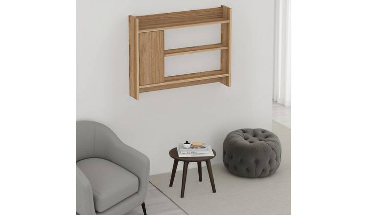 Decortie Fleet Wall Shelf Unit with One-Door Cabinet - Whiskey Oak