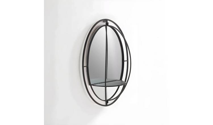 Orsina Avento Oval Shelved Wall Mirror – Black