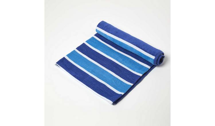 Homescapes Quick Dry Striped Beach Towel - Blue