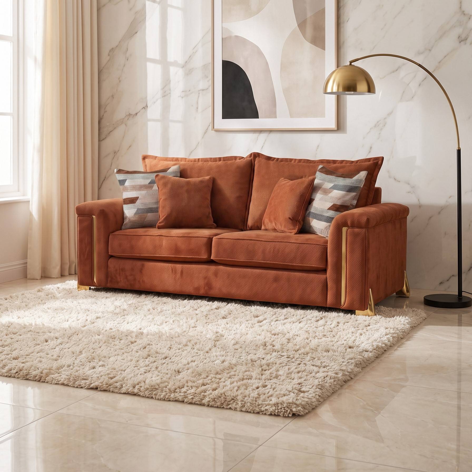 Somnior Oscar Sherpa Columbus Fabric 3 Seater Sofa - Apricot - Image 2