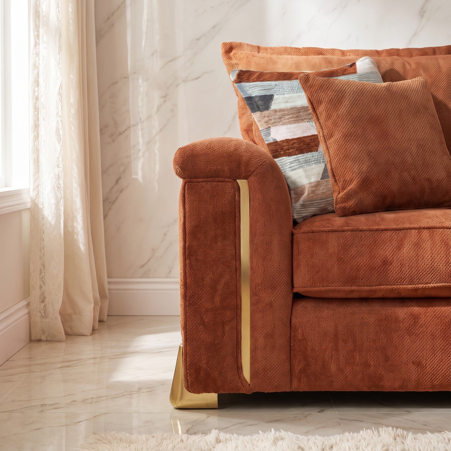 Somnior Oscar Sherpa Columbus Fabric 3 Seater Sofa - Apricot - Image 3