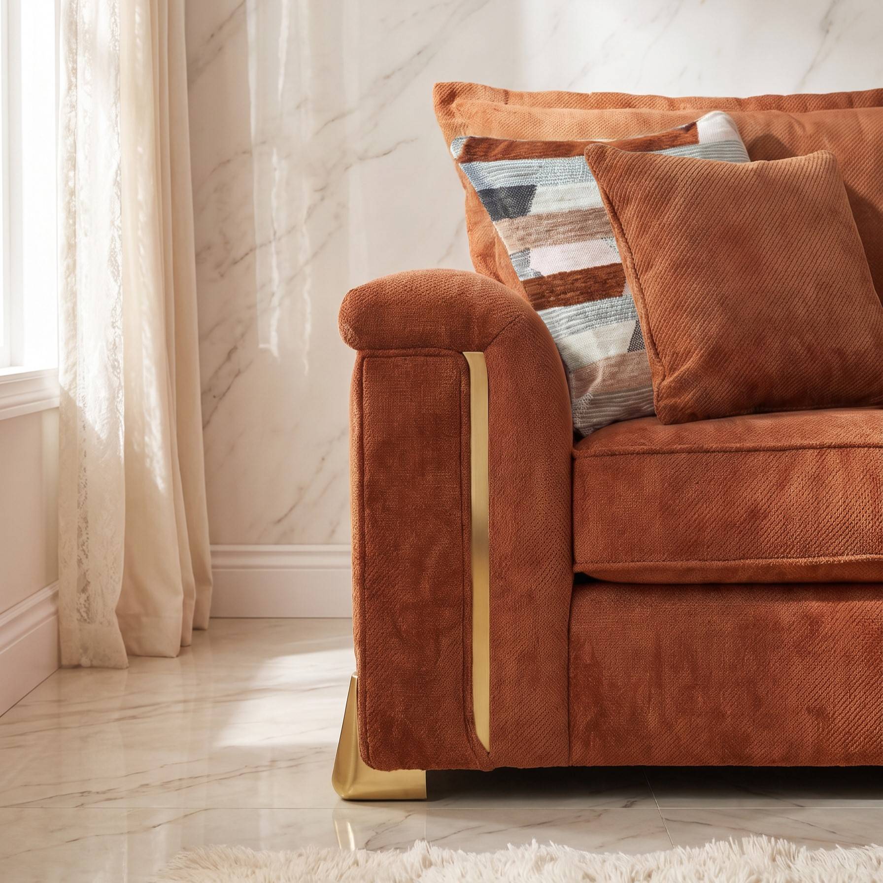 Somnior Oscar Sherpa Columbus Fabric 3 Seater Sofa - Apricot - Image 3