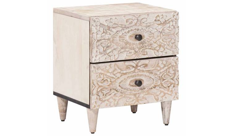 Walplus Solid Wood Bedside Cabinet - White - 40 x 33.5 x 46 cm