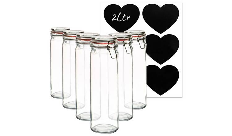 Argon Tableware Glass Spaghetti Jars with Heart Labels - - Pack of 6