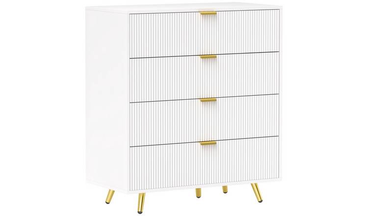 HOMCOM 4 Drawers Chest with Gold Tone Handles - White