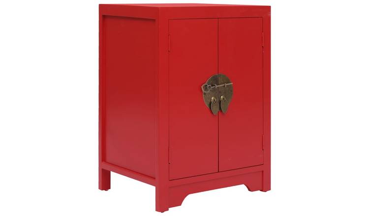 Walplus Paulownia Wood MDF Bedside Cabinet - Red - 38 x 28 x 52 cm
