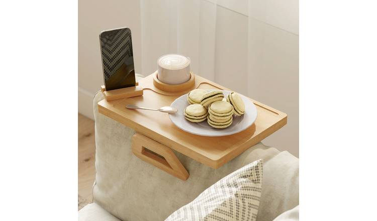 HOMCOM Bamboo Anti-Slip Phone and Cup Holder Sofa Arm Tray – Natural