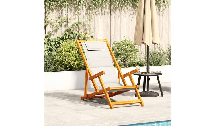Walplus Acacia Wood Folding Chair with Armrests - Light Grey