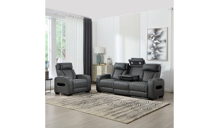 Furniture Online Capri Electric Recliner Leather 1+3 Seater Sofa Set - Charcoal