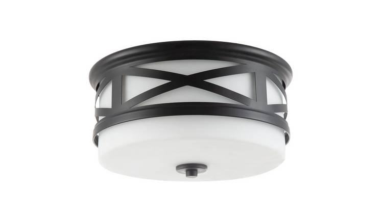 Happy Homewares Black Vintage Flush in Matte Black Bathroom Ceiling Light - 29cm