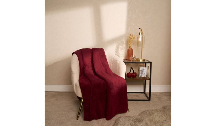 OHS Teddy Fleece Blanket Throw 200 x 240cm - Burgundy