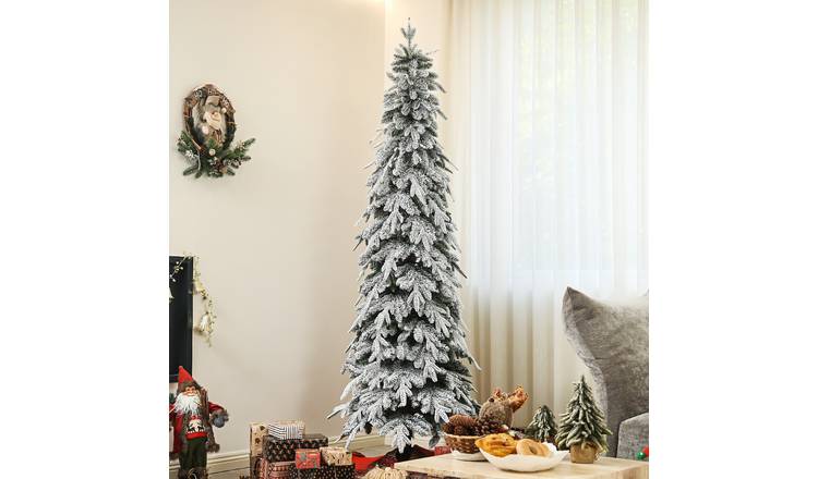 HOMCOM 7ft Pencil Artificial Christmas Tree Snow Flocked Downswept - Green
