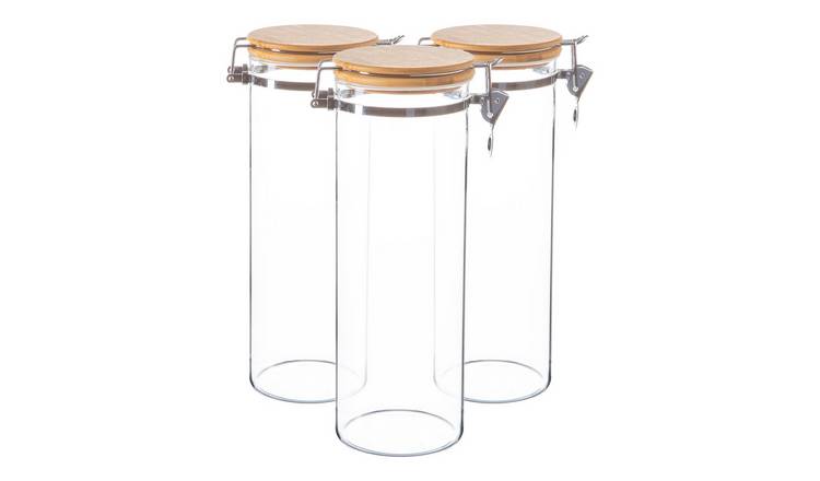 Argon Tableware Glass Storage Jars with Wooden Clip Lids - Set of 3