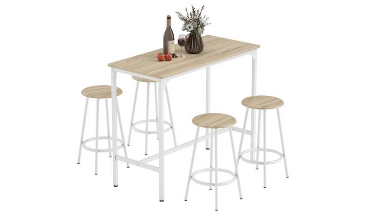 HOMCOM 5 Piece Industrial Bar Table and Stools with Metal Frame - Natural Wood