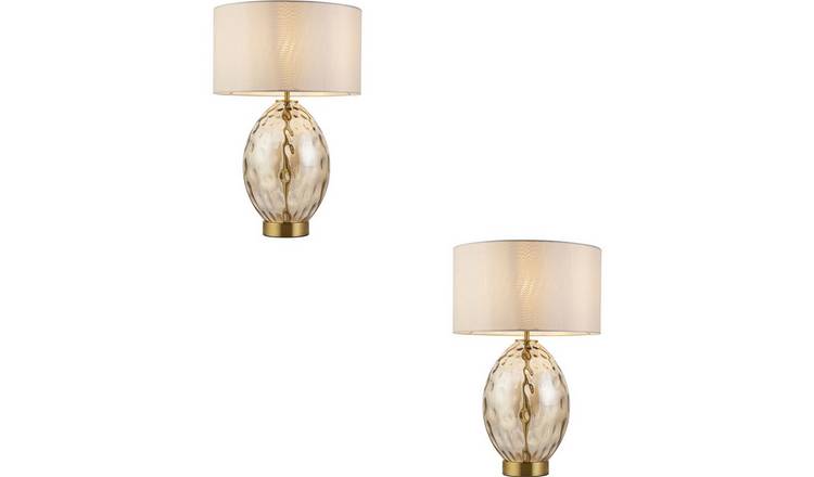 Loops Direct Pack of 2 Champagne Lustre Table Lamp - Vintage White Fabric