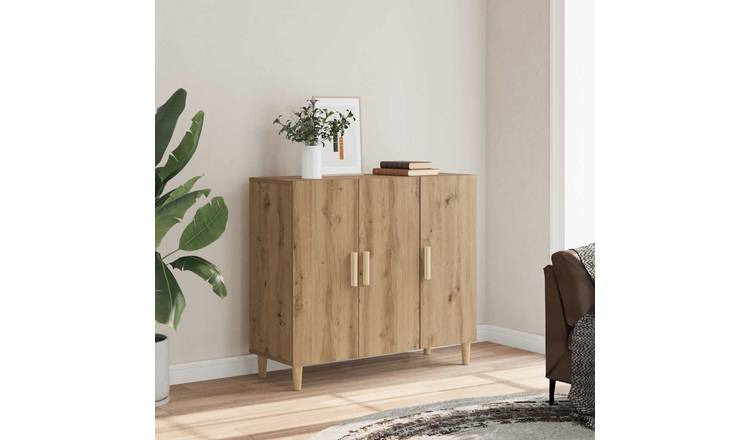 Walplus Engineered Wood 3 Doors Sideboard - Oak - 90 x 34 x 80 cm