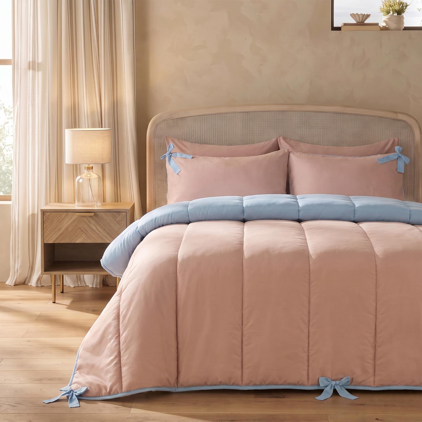 OHS Bow Corner Coverless 7.5 Tog Blue Natural Duvet Set - Double - Image 1