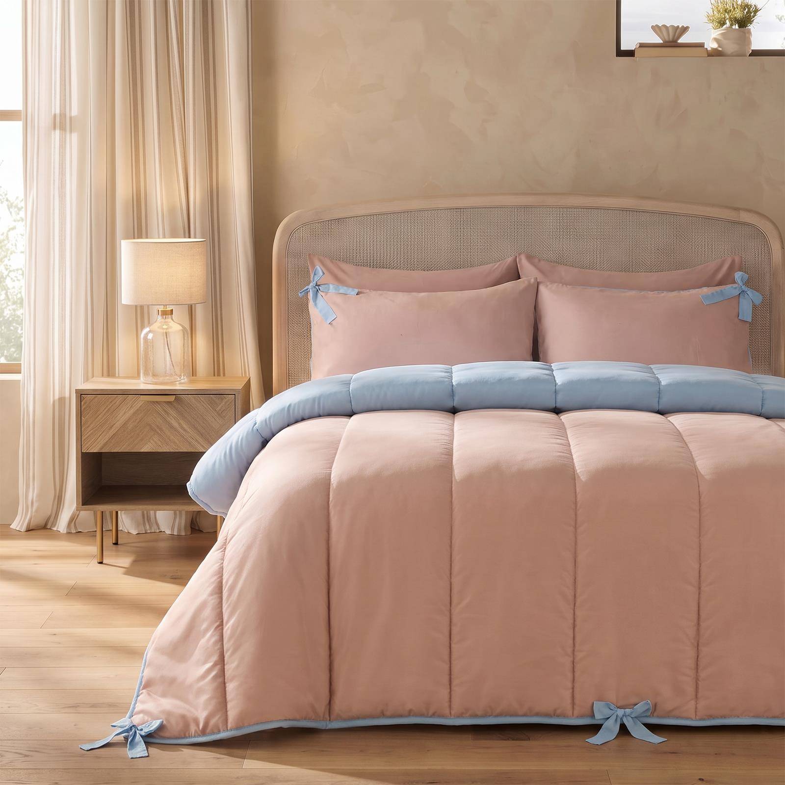 OHS Bow Corner Coverless 7.5 Tog Blue Natural Duvet Set - Double - Image 1