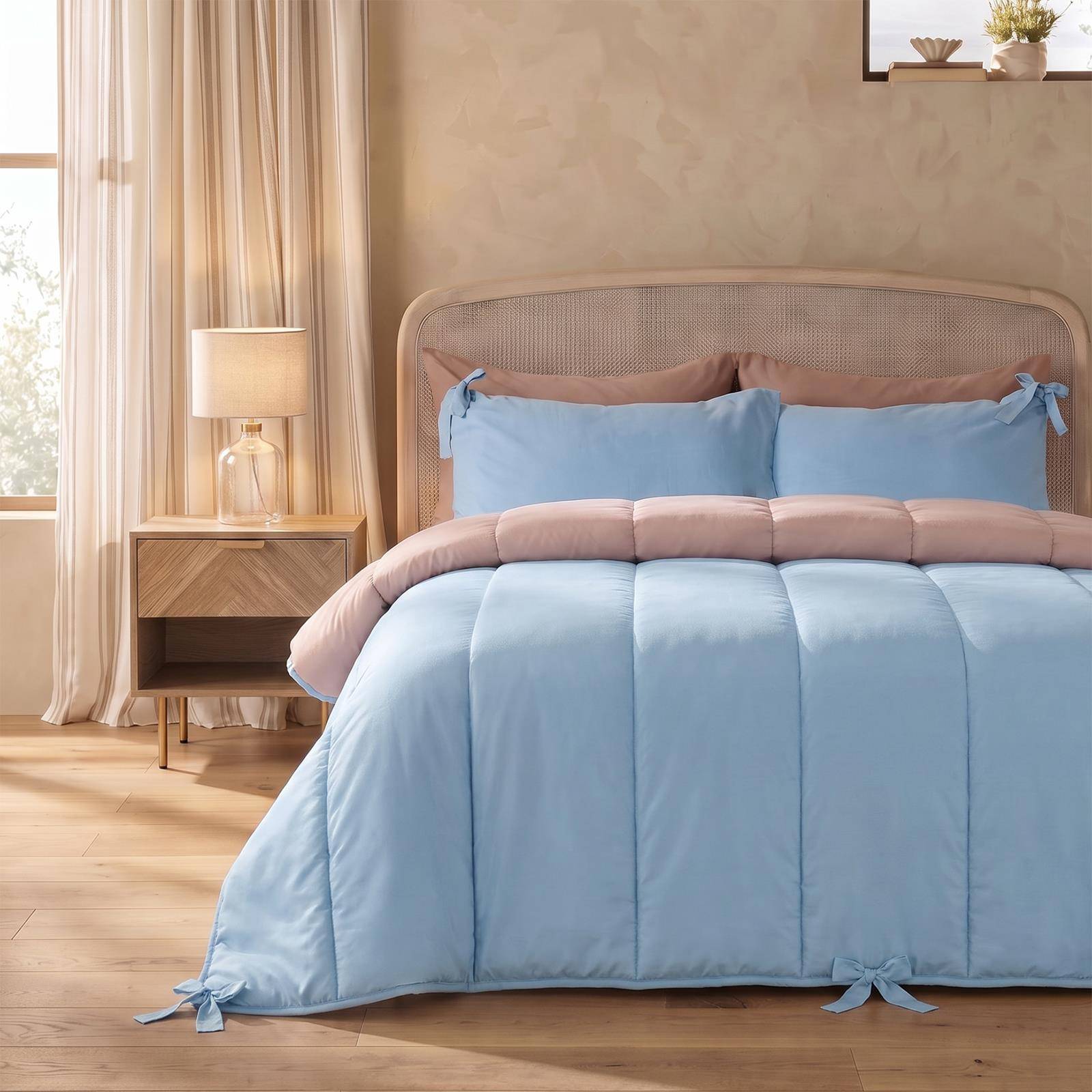 OHS Bow Corner Coverless 7.5 Tog Blue Natural Duvet Set - Double - Image 2