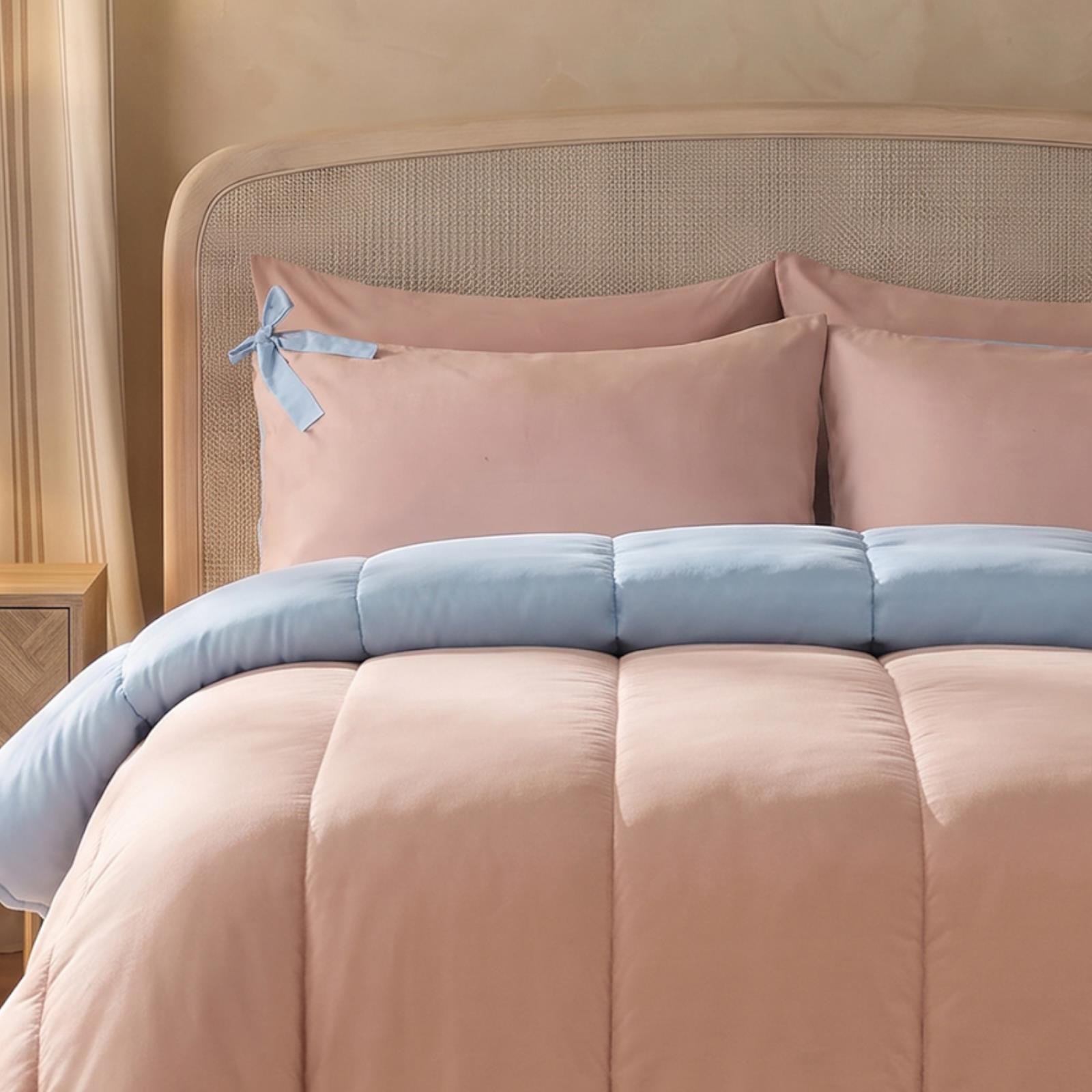OHS Bow Corner Coverless 7.5 Tog Blue Natural Duvet Set - Double - Image 3