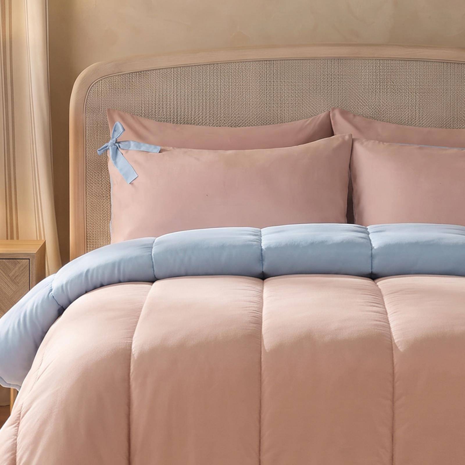 OHS Bow Corner Coverless 7.5 Tog Blue Natural Duvet Set - Double - Image 3