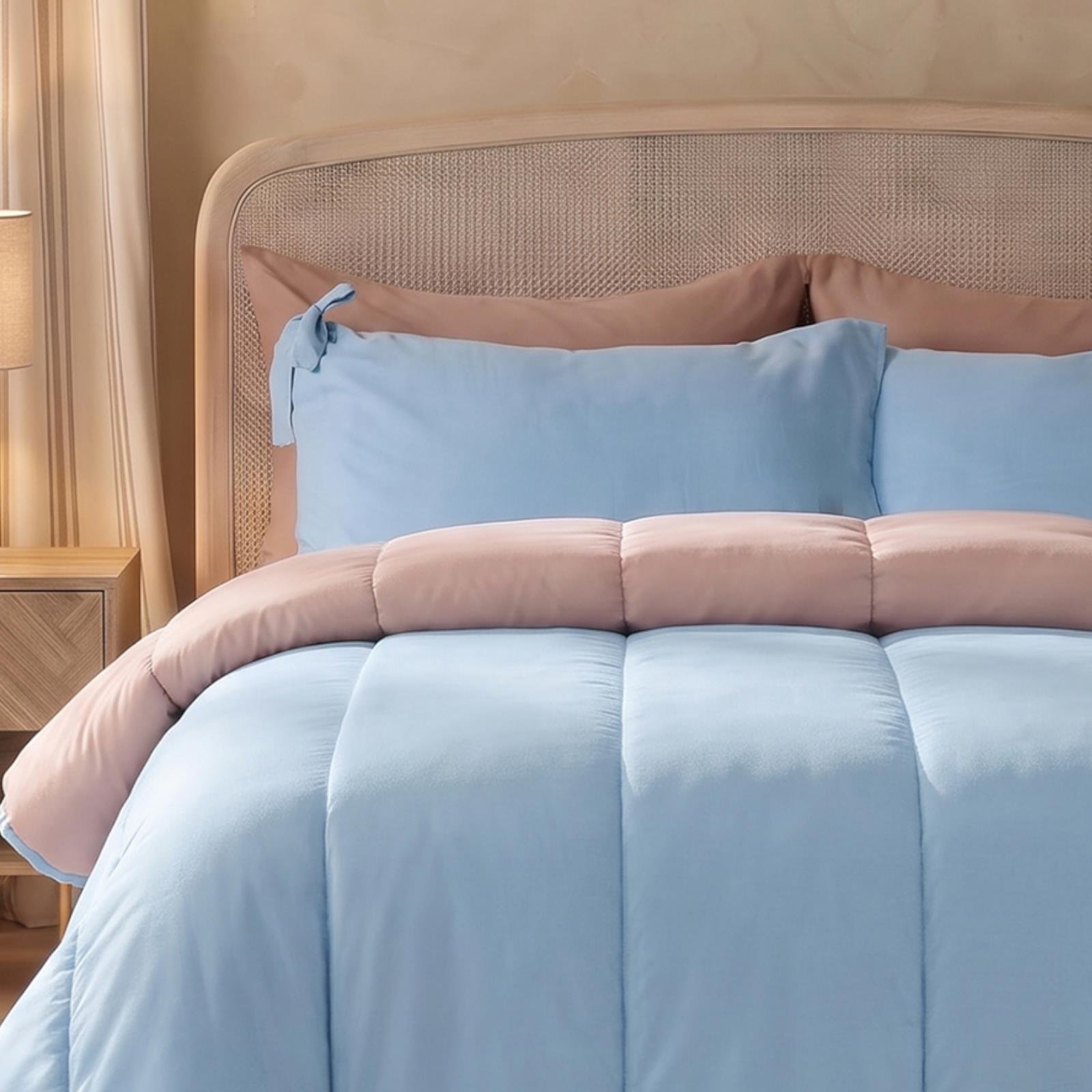 OHS Bow Corner Coverless 7.5 Tog Blue Natural Duvet Set - Double - Image 4