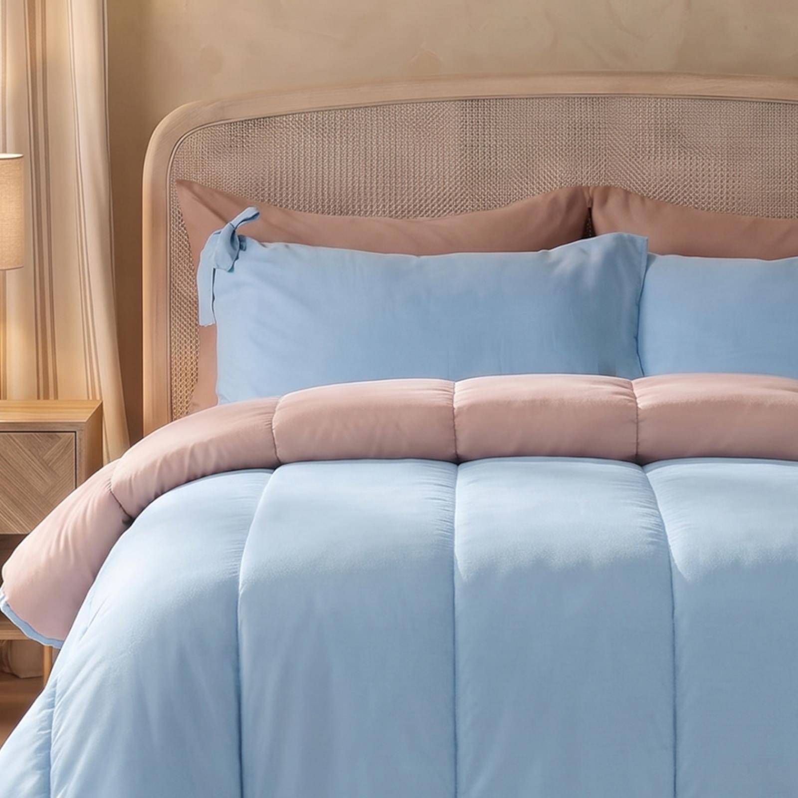OHS Bow Corner Coverless 7.5 Tog Blue Natural Duvet Set - Double - Image 4