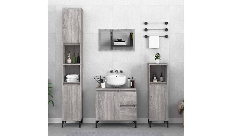 Walplus Engineered Wood Bathroom Cabinet - Grey Sonoma - 30 x 30 x 100 cm
